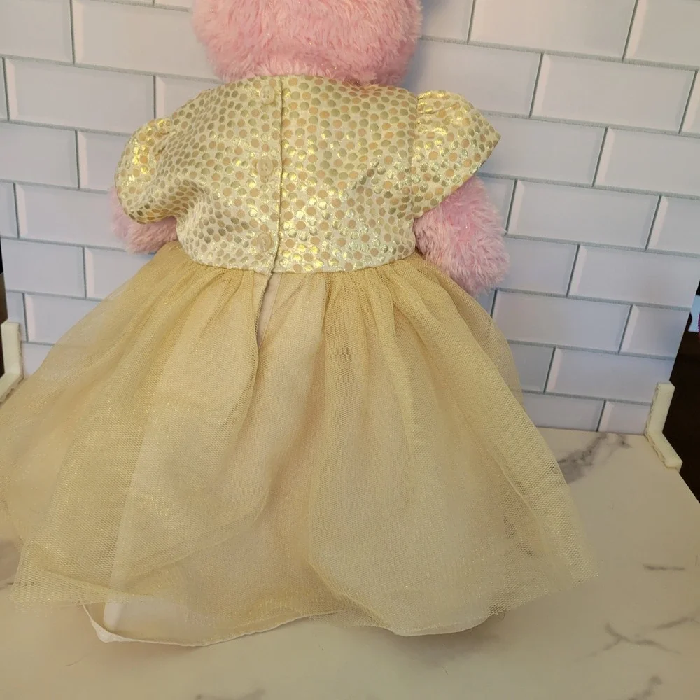 Build A Bear Disney Princess Pink Plush Bear Gold Sequin Tulle Dress Crown Belle